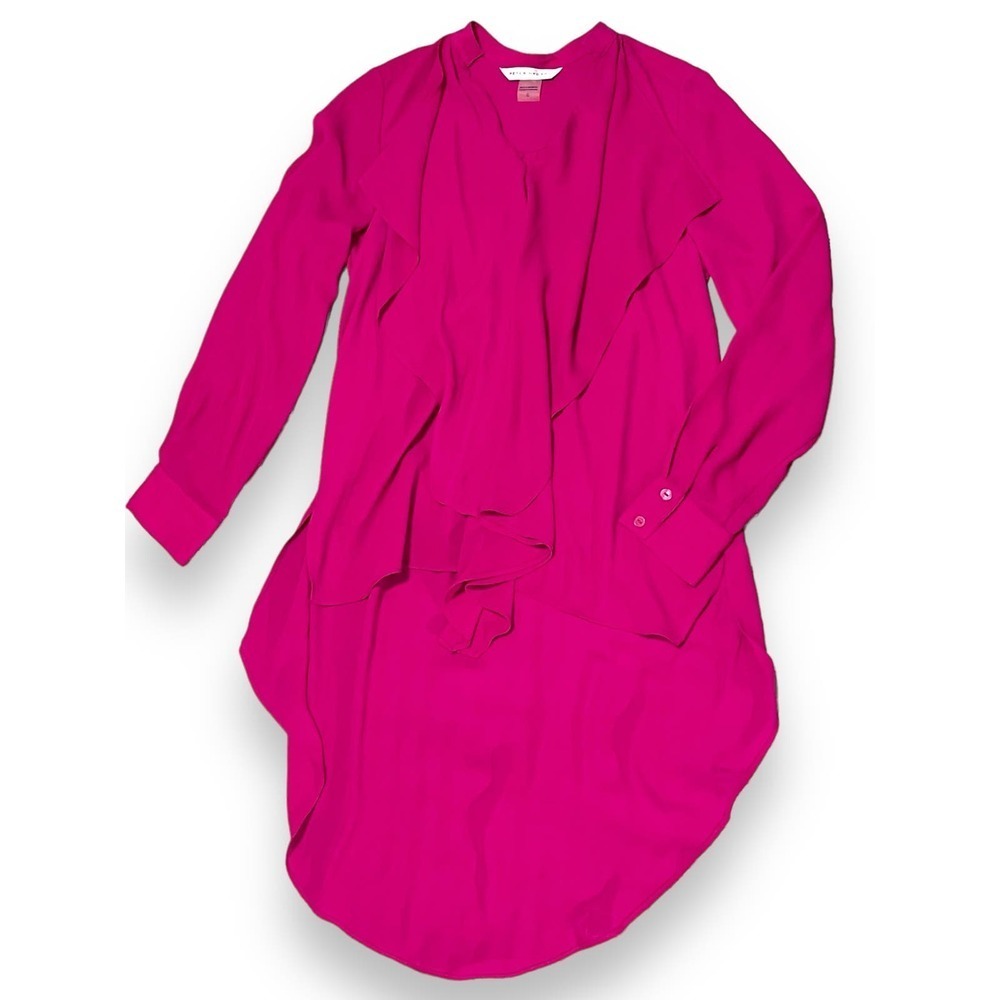 Peter Nygard High Low Long Sleeve Flutter Ruffle Front Women's Fuchsia 6